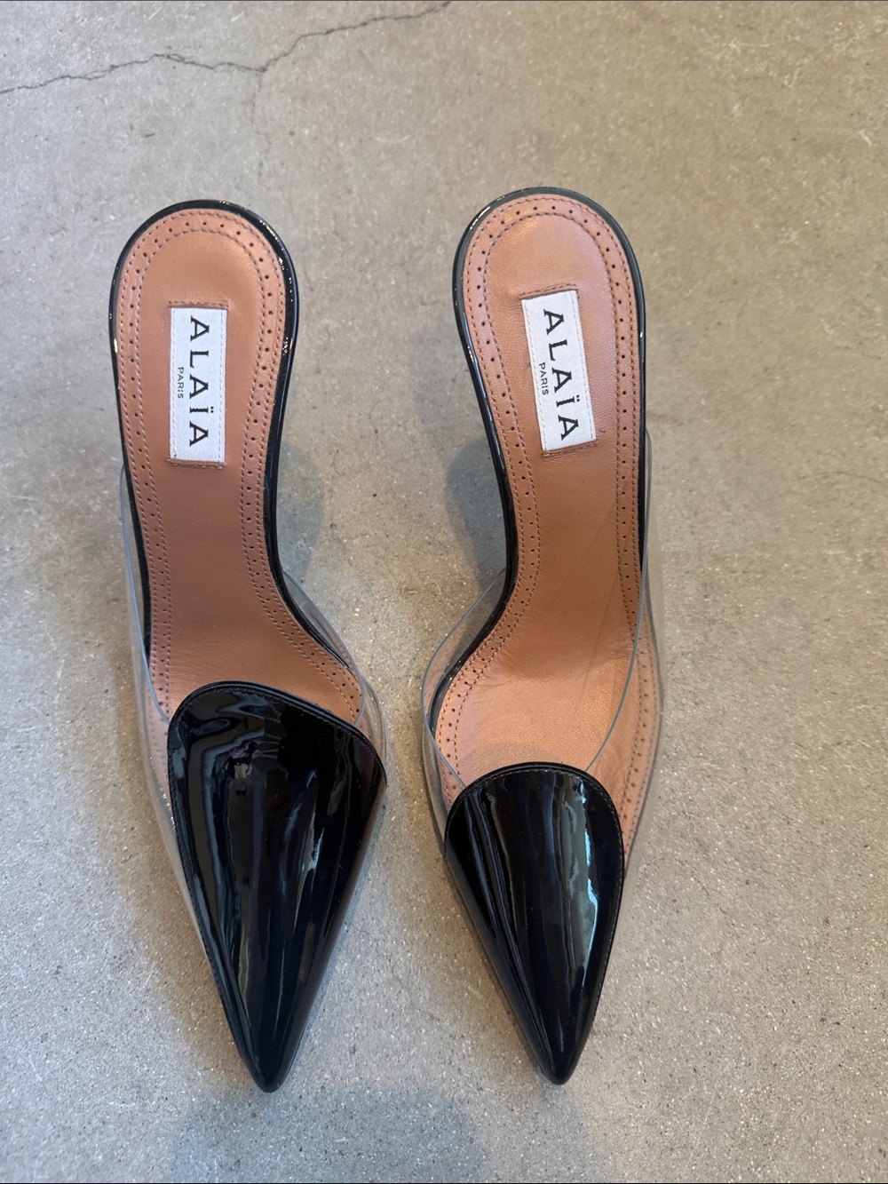 Alaia Black and Clear heart mules - brand new!!